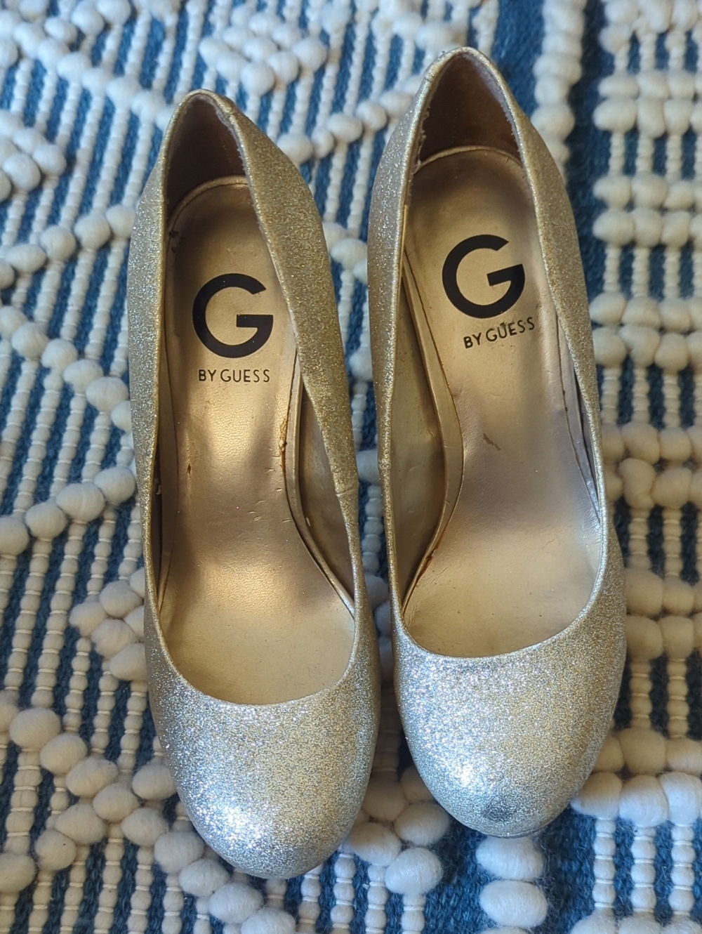 G by Guess Metallic Gold Glitter Round-Toe Pumps